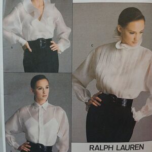 Vtg 80s VOGUE DESIGNER RALPH LAUREN BLOUSE & CAMI Pattern~FF~SZ 10 #2001 Cut